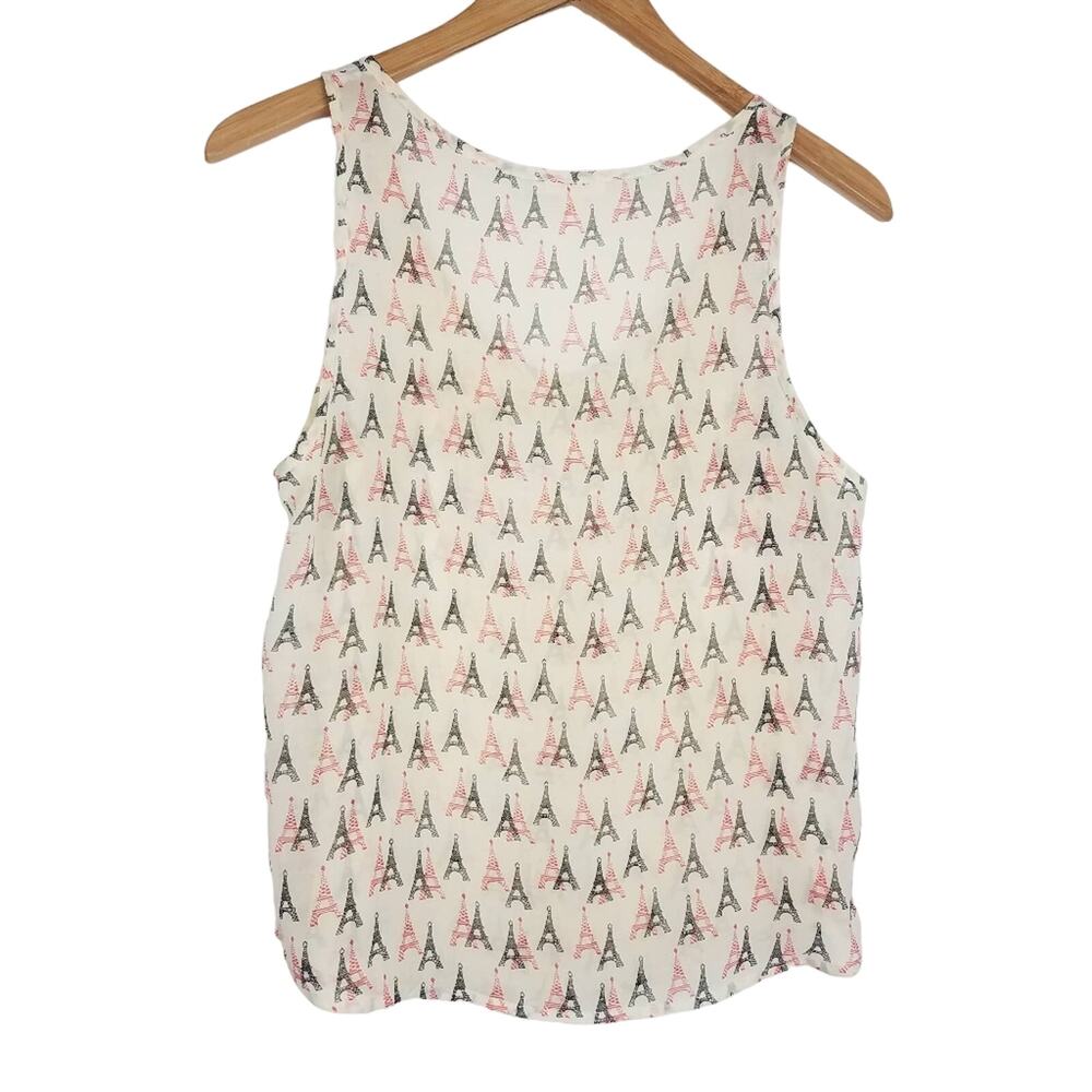 Eiffel Tower Print Sheer Tank W/ Pockets & Buttons - image 2